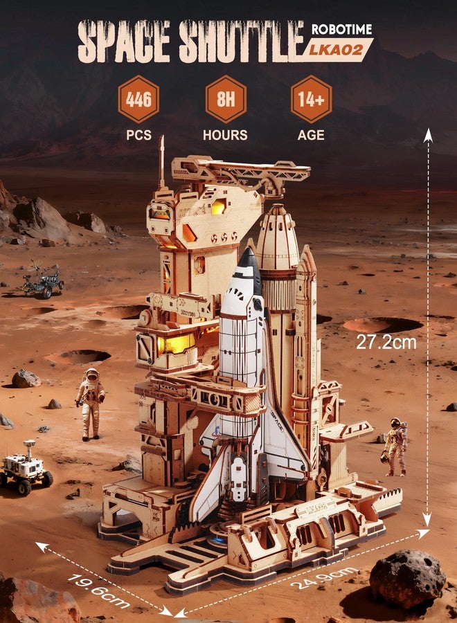 روبوتايم لعبة تركيب مكوك فضائي ثلاثي الأبعاد من روبوتايم، مصنوعة من الخشب، مناسبة للبالغين، تتضمن مجموعة بناء نموذج إطلاق صاروخ ديناميكي مع أضواء، وتُعد هدية مثالية لتزيين سطح المكتب للرجال (446 قطعة، مدة التركيب 8 ساعات). - Image 2